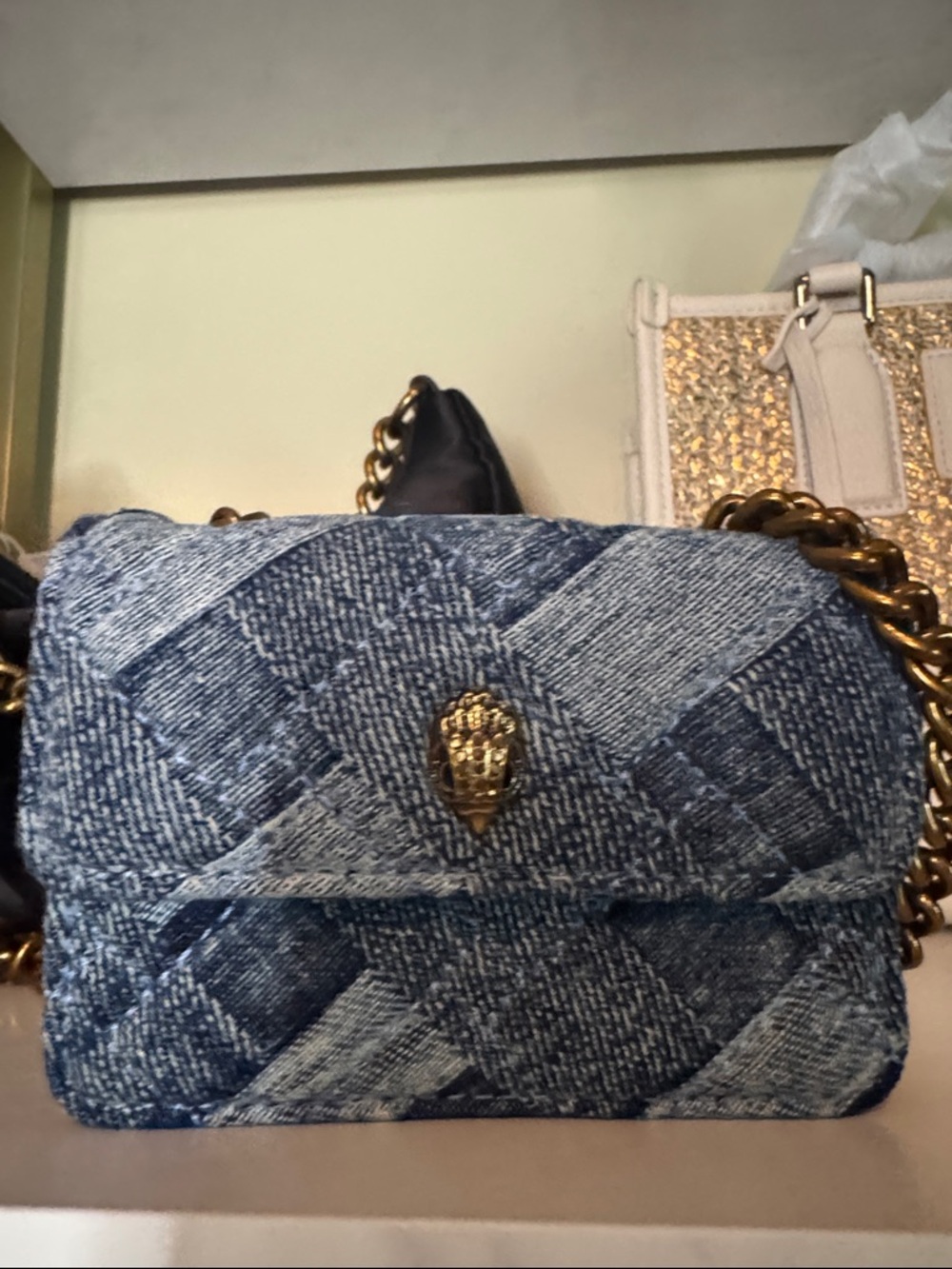 Mini Denim Quilted Chain Shoulder Bag - Blue
